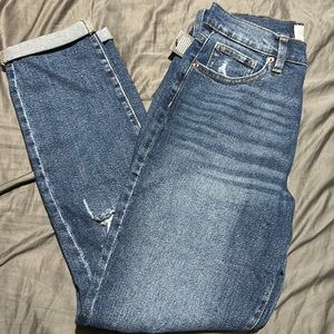 medium/dark wash mom jeans